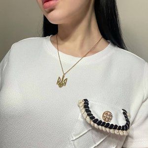 Gold Ukraine Tryzub Necklace Ukrainian Symbol Pendant Necklace